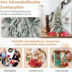 210 cm Schnee-beflockter Künstlicher Weihnachtsbaum mit 65 Kugellampen 350 Warmweißen LED-Lichtern 905 Zweigspitzen