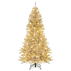 210 cm Schnee-beflockter Künstlicher Weihnachtsbaum mit 65 Kugellampen 350 Warmweißen LED-Lichtern 905 Zweigspitzen