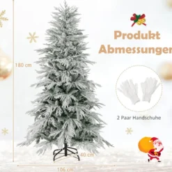 210 cm Schnee-beflockter Künstlicher Weihnachtsbaum mit 65 Kugellampen 350 Warmweißen LED-Lichtern 905 Zweigspitzen