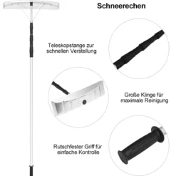 201-630 cm Schneeschaufel aus Aluminium mit Gummielippe Schneeräumer für Dach