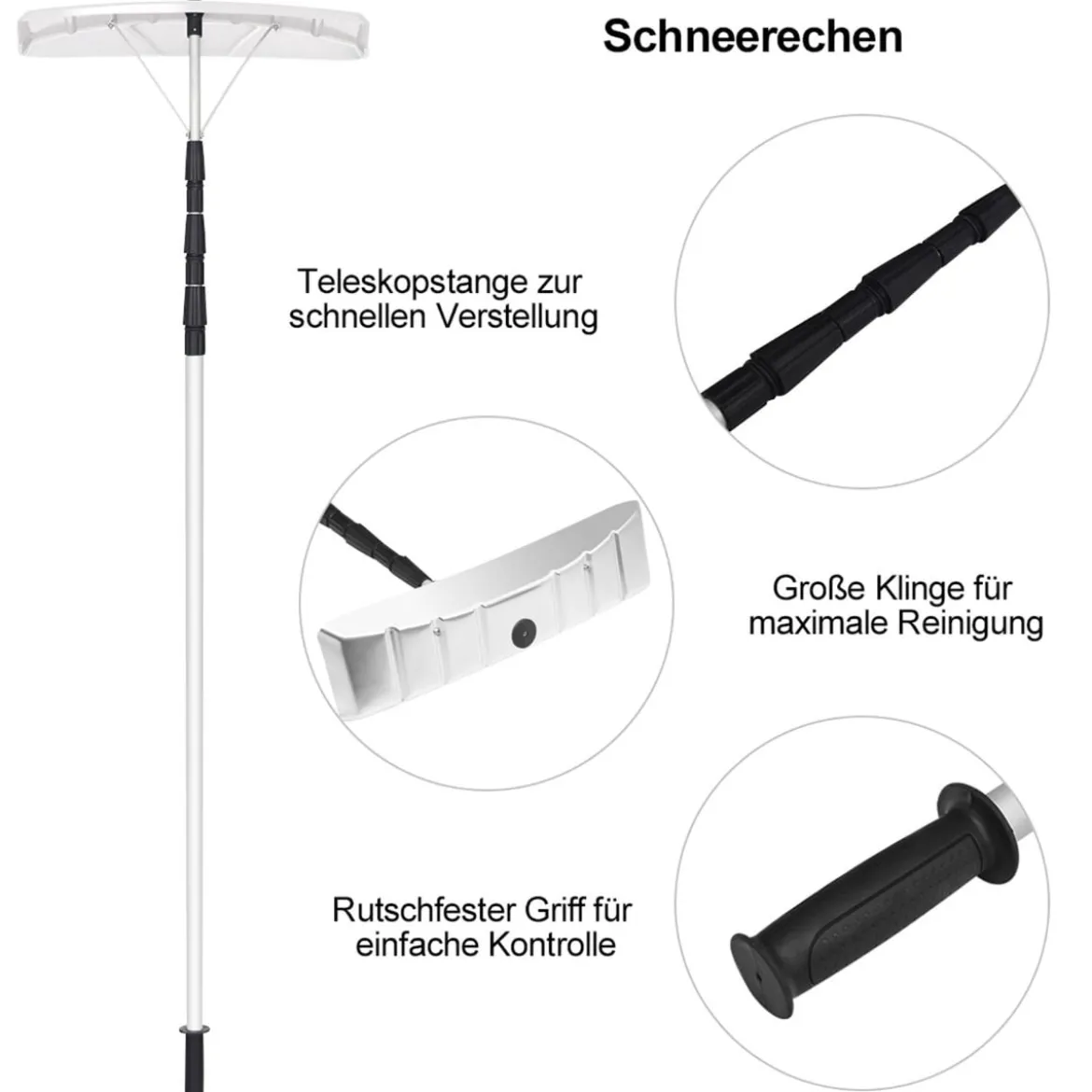 201-630 cm Schneeschaufel aus Aluminium mit Gummielippe Schneeräumer für Dach