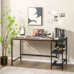 140 cm Schreibtisch mit Ablageflächen & Spleißplatte Computertisch Bürotisch Industriell