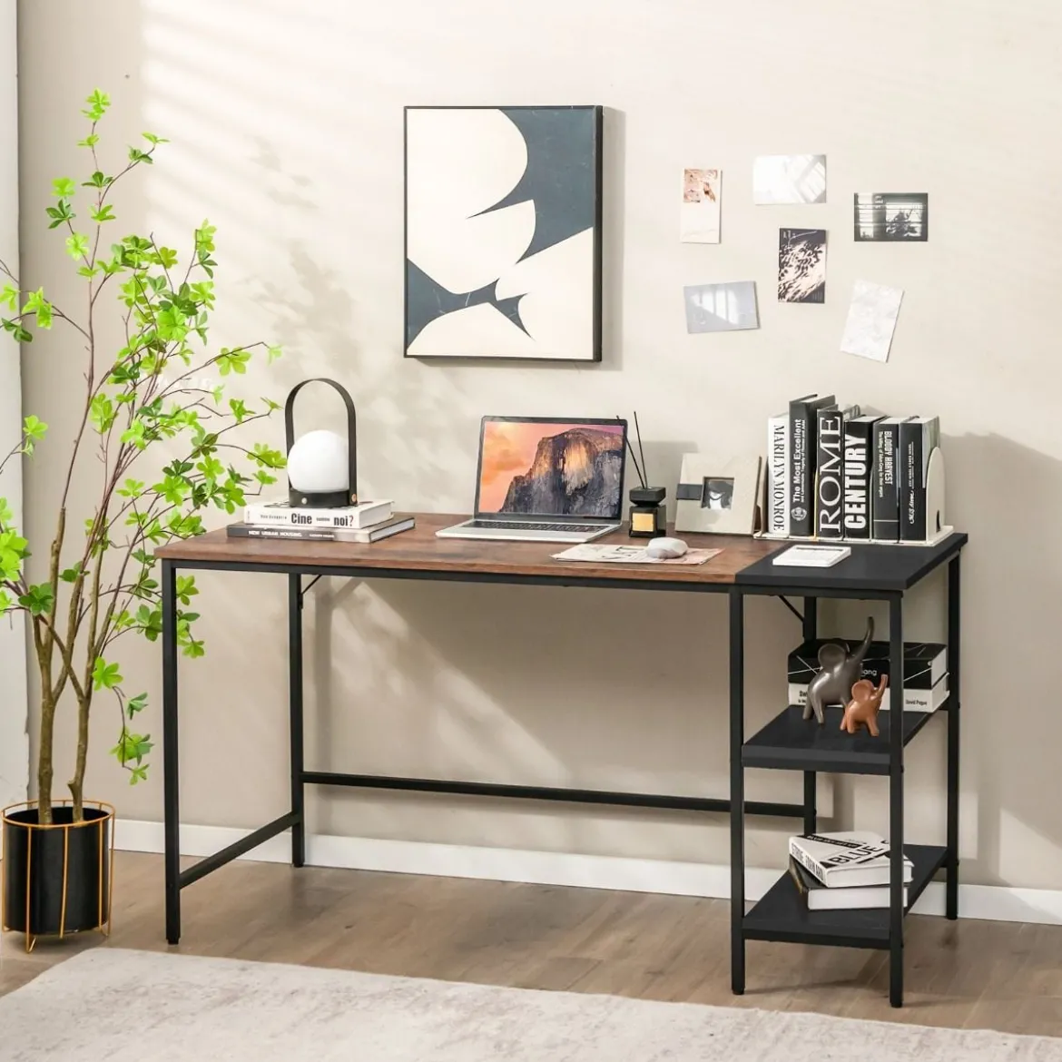 140 cm Schreibtisch mit Ablageflächen & Spleißplatte Computertisch Bürotisch Industriell