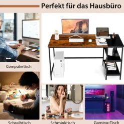 140 cm Schreibtisch mit Ablageflächen & Spleißplatte Computertisch Bürotisch Industriell