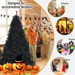 225 cm schwarzer künstlicher Weihnachtsbaum mit 1749 PVC Zweigen und Metallständer Tannenbaum