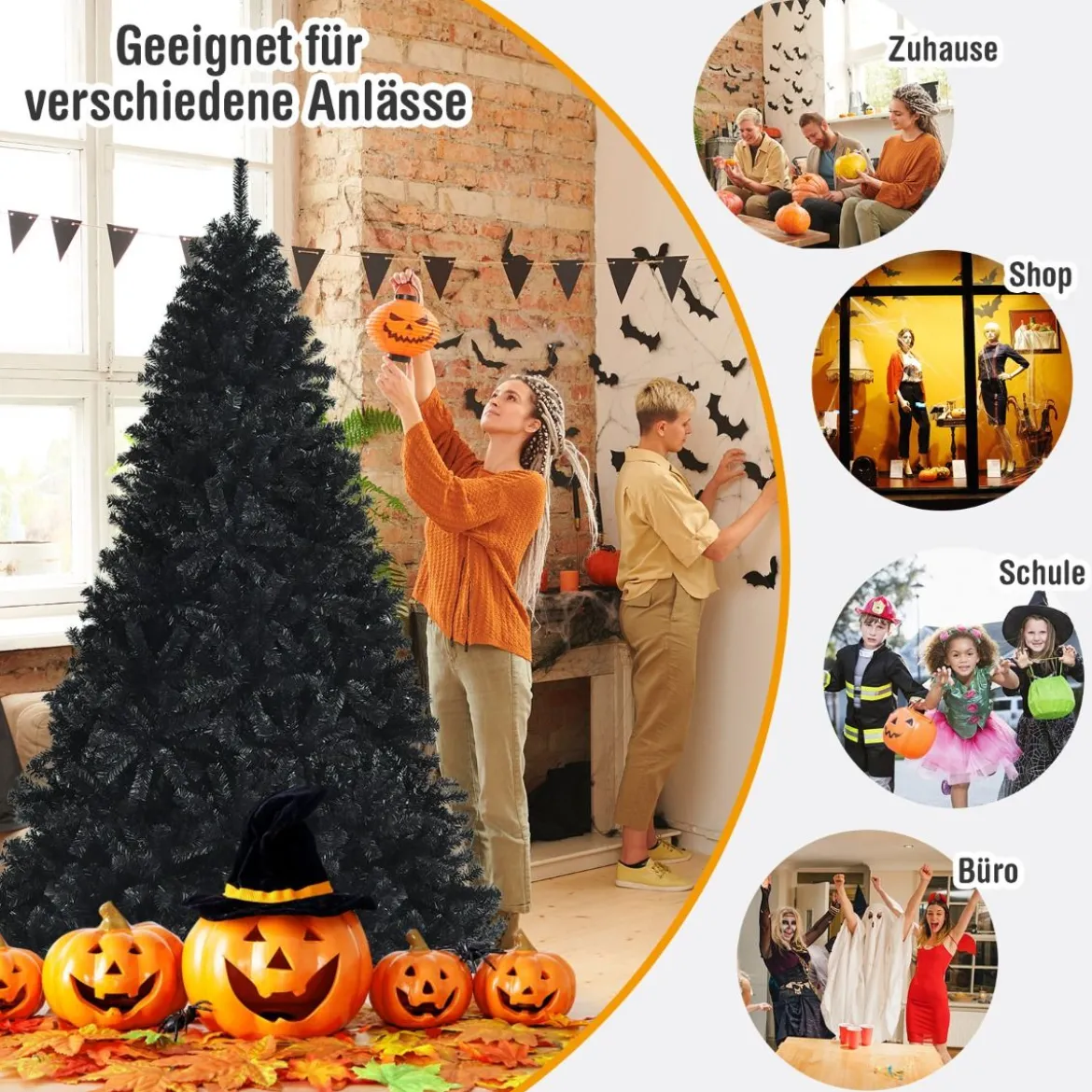 225 cm schwarzer künstlicher Weihnachtsbaum mit 1749 PVC Zweigen und Metallständer Tannenbaum