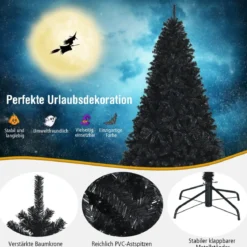 225 cm schwarzer künstlicher Weihnachtsbaum mit 1749 PVC Zweigen und Metallständer Tannenbaum