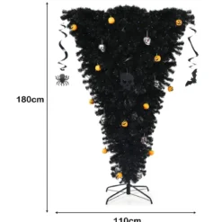 180 cm schwarzer künstlicher Weihnachtsbaum beleuchteter Halloweenbaum mit 270 lila LED-Lichtern