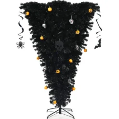 180 cm schwarzer künstlicher Weihnachtsbaum beleuchteter Halloweenbaum mit 270 lila LED-Lichtern