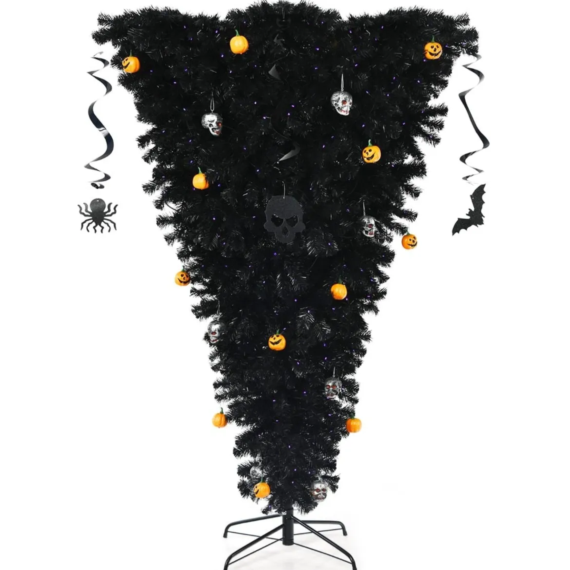 180 cm schwarzer künstlicher Weihnachtsbaum beleuchteter Halloweenbaum mit 270 lila LED-Lichtern