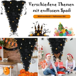 180 cm schwarzer künstlicher Weihnachtsbaum beleuchteter Halloweenbaum mit 270 lila LED-Lichtern