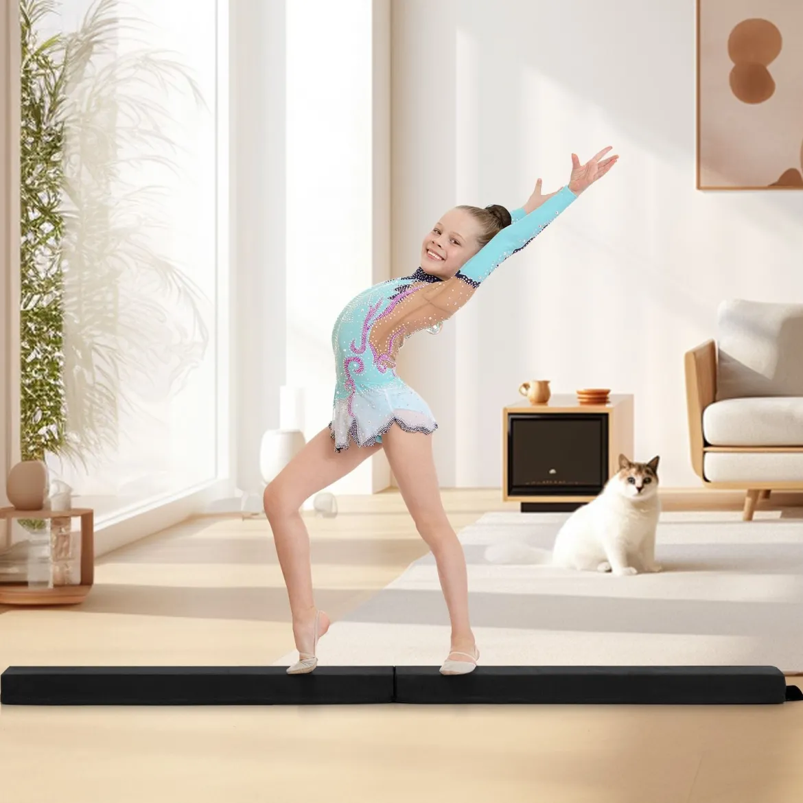 210 cm Schwebebalken Gymnastikbalken klappbar Turnbalken rutschfest Balance Beam bis 73 kg