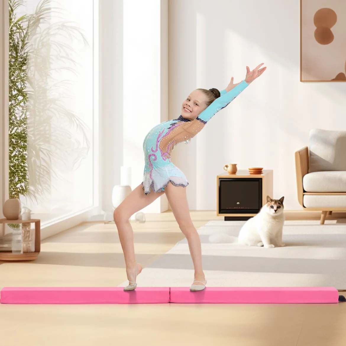 210 cm Schwebebalken Gymnastikbalken klappbar Turnbalken rutschfest Balance Beam bis 73 kg