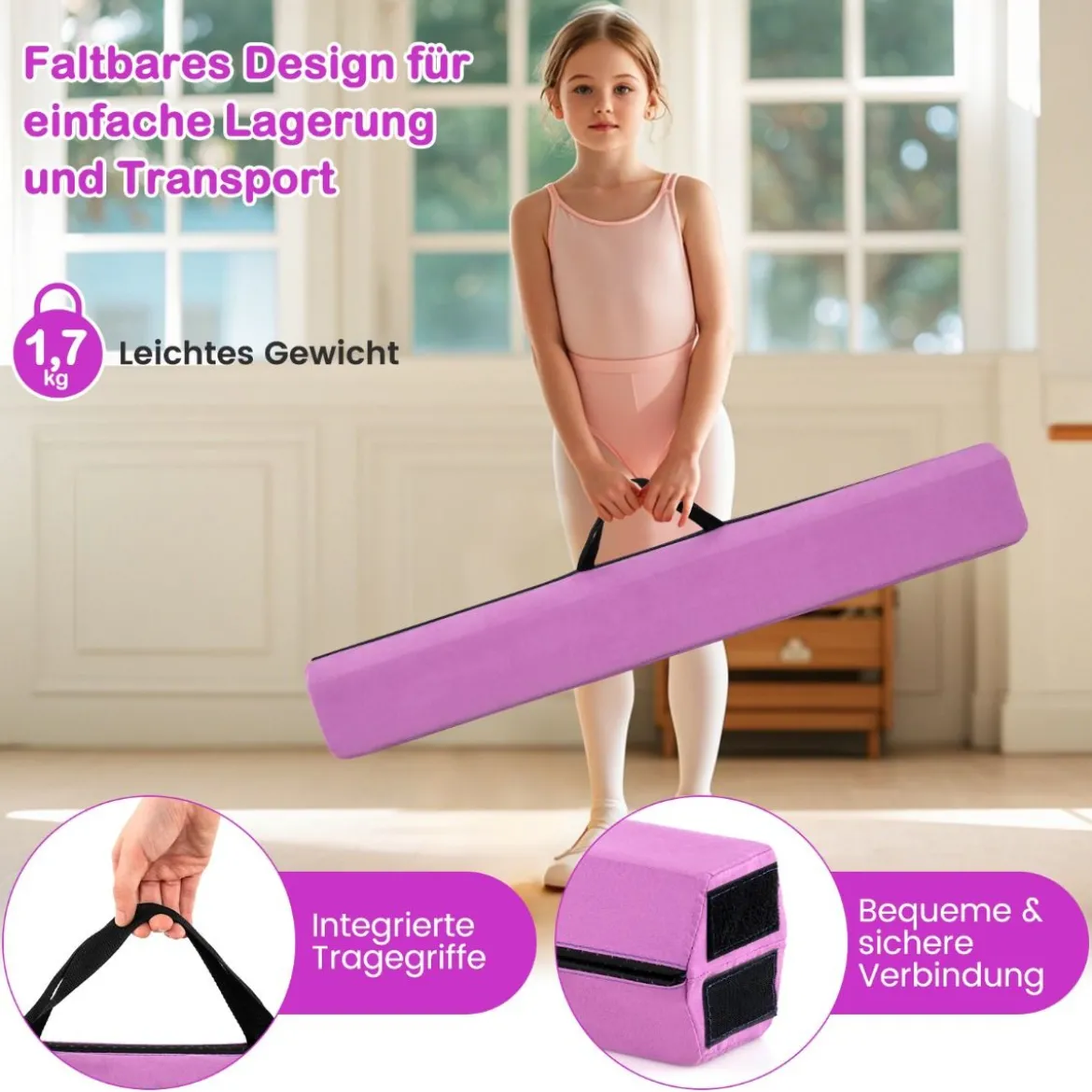 210 cm Schwebebalken Gymnastikbalken klappbar Turnbalken rutschfest Balance Beam bis 73 kg