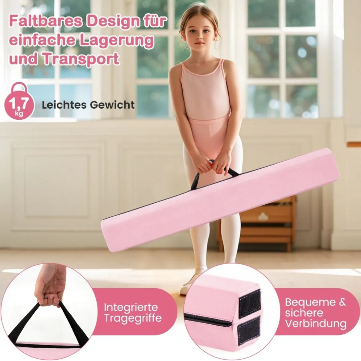 210 cm Schwebebalken Gymnastikbalken klappbar Turnbalken rutschfest Balance Beam bis 73 kg