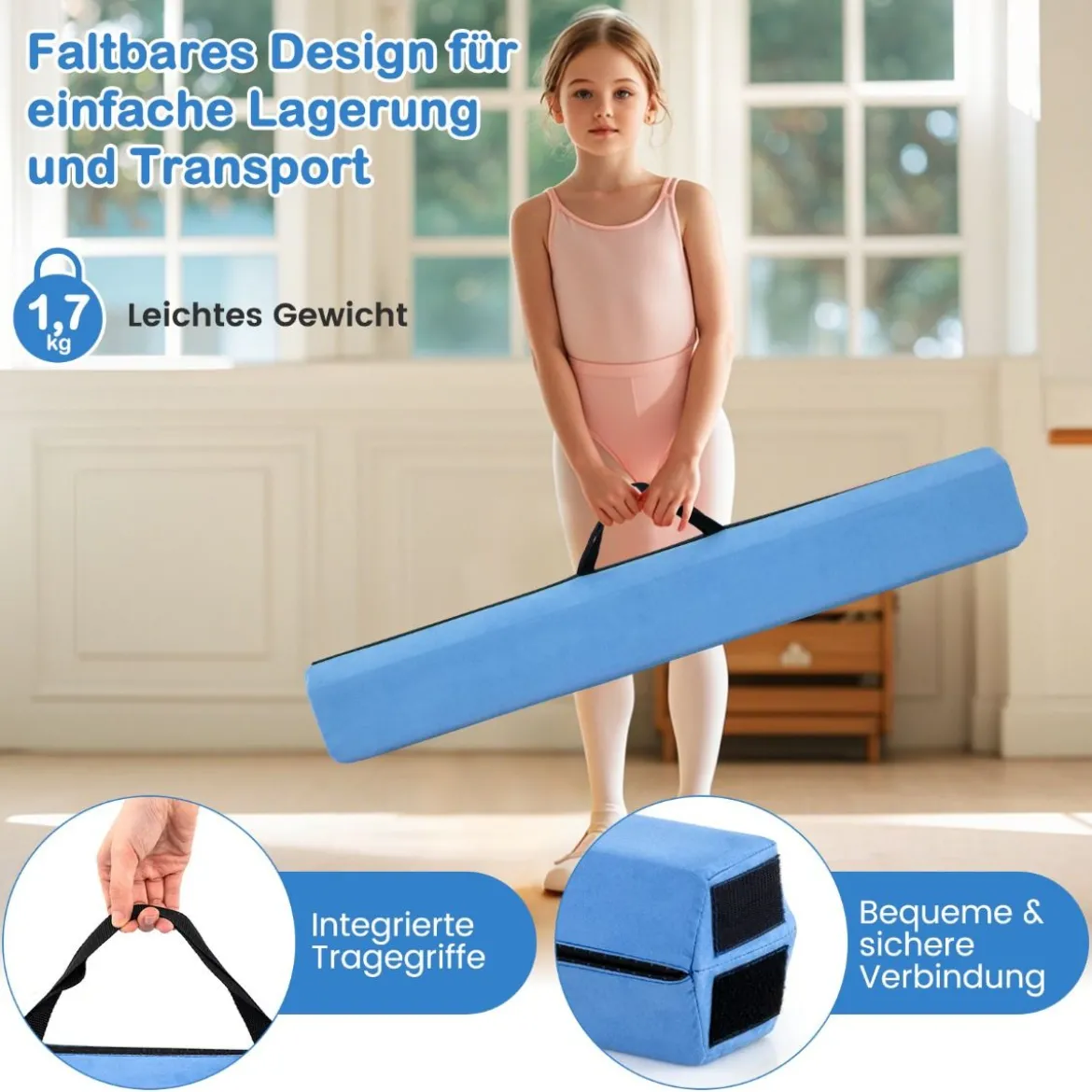 210 cm Schwebebalken Gymnastikbalken klappbar Turnbalken rutschfest Balance Beam bis 73 kg