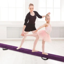 240cm Schwebebalken Kinder Balancierbalken klappbar Gymnastikbalken mit Tragegriff & rutschfestem Boden Lila