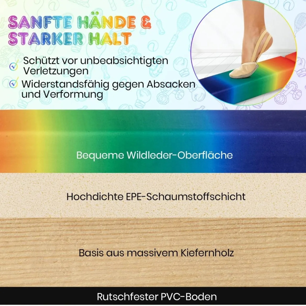270 cm Schwebebalken Kinder Balancierbalken klappbar Gymnastikbalken mit Tragegriff