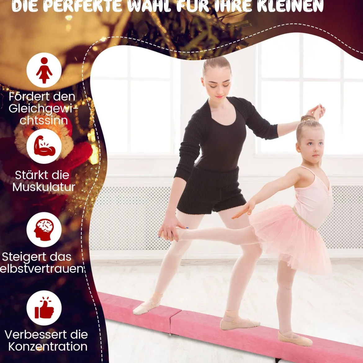 270 cm Schwebebalken Kinder Balancierbalken klappbar Gymnastikbalken mit Tragegriff