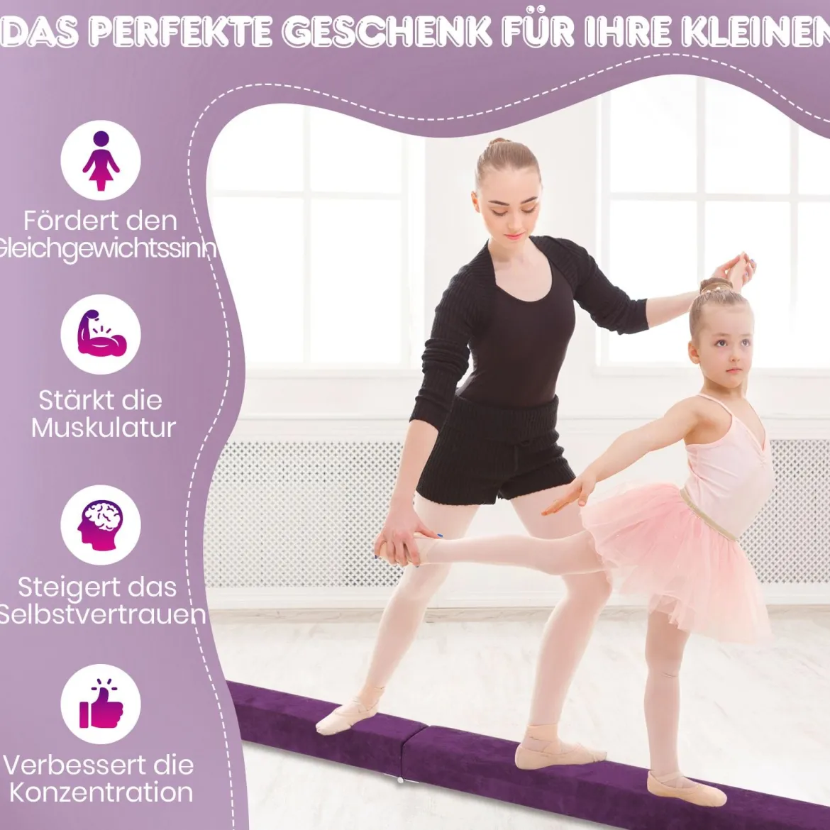 270 cm Schwebebalken Kinder Balancierbalken klappbar Gymnastikbalken mit Tragegriff