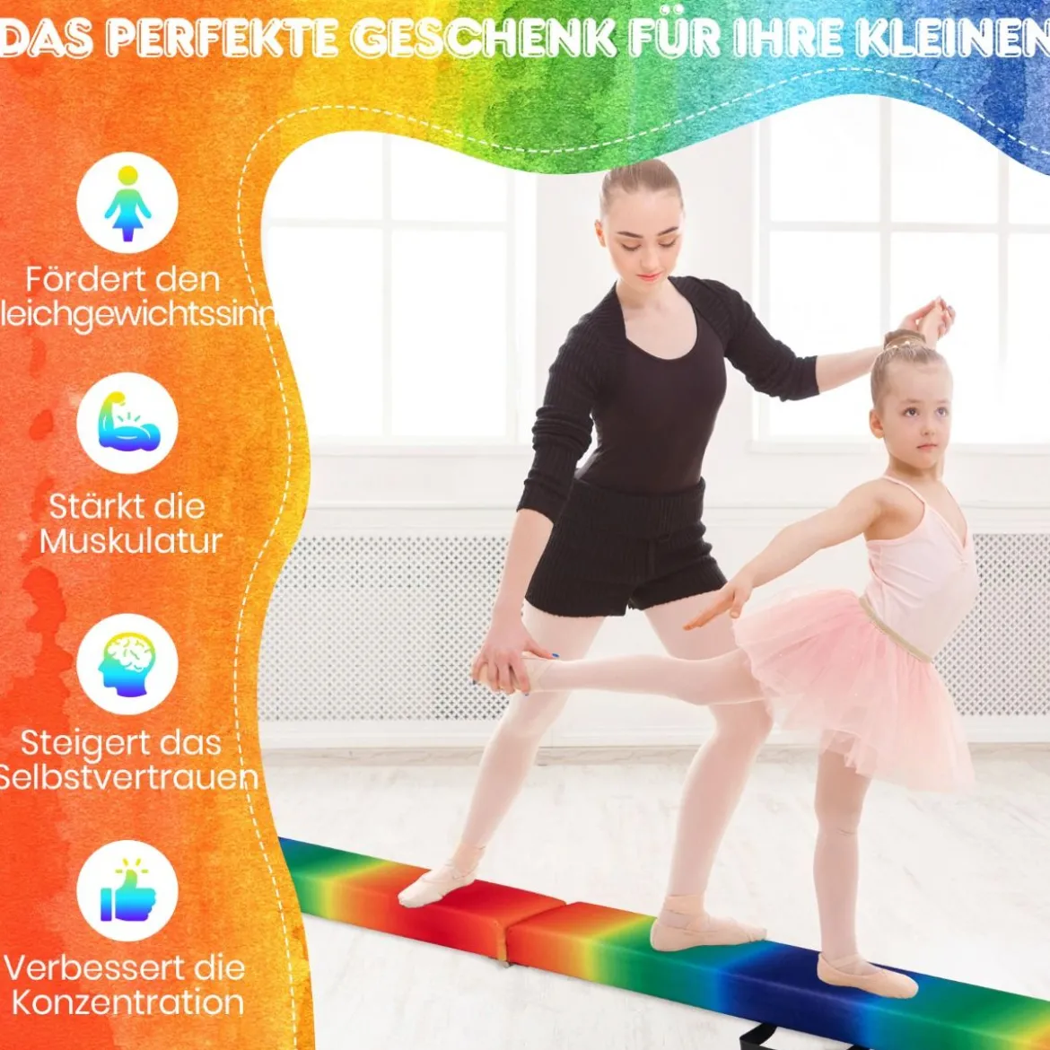 270 cm Schwebebalken Kinder Balancierbalken klappbar Gymnastikbalken mit Tragegriff