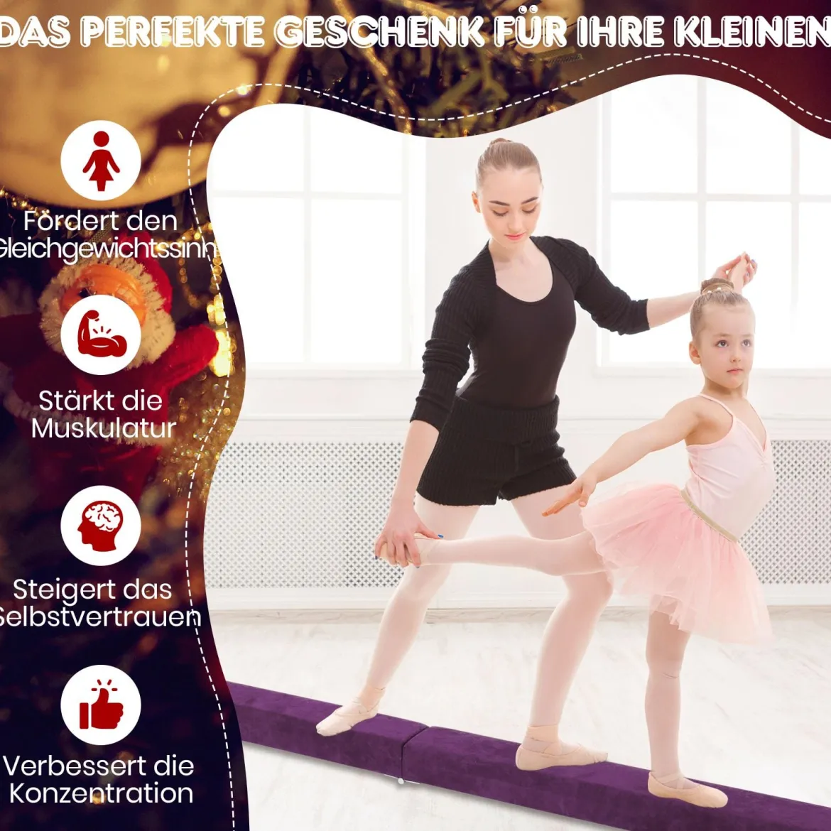 270 cm Schwebebalken Kinder Balancierbalken klappbar Gymnastikbalken mit Tragegriff