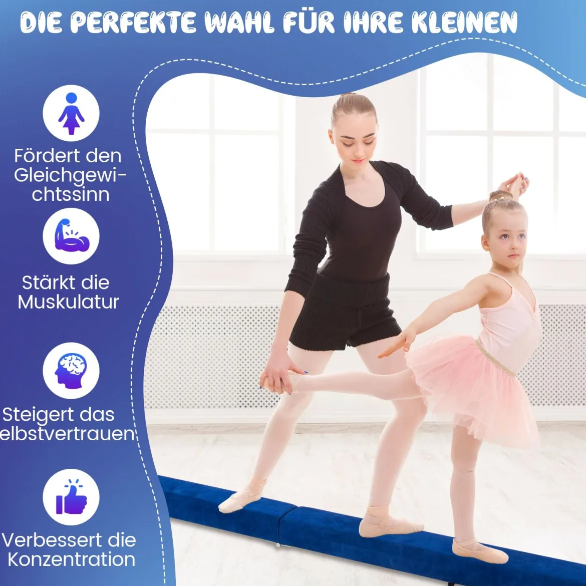 270 cm Schwebebalken Kinder Balancierbalken klappbar Gymnastikbalken mit Tragegriff