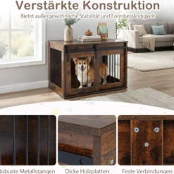 80 cm Schwere Hundebox mit Schiebetür im Scheunenstil Hundekäfig Möbel Seitentisch Braun