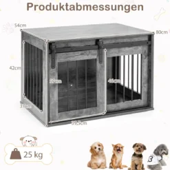 80 cm Schwere Hundebox mit Schiebetür im Scheunenstil Hundekäfig Möbel Seitentisch Braun