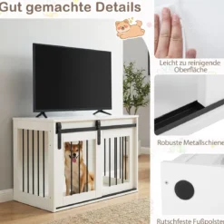 80 cm Schwere Hundebox mit Schiebetür im Scheunenstil Hundekäfig Möbel Seitentisch Weiß