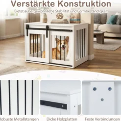 80 cm Schwere Hundebox mit Schiebetür im Scheunenstil Hundekäfig Möbel Seitentisch Weiß