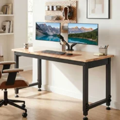 122 cm Schwerlast Werkbank Höhenverstellbarer Arbeitstisch mit Metallrahmen Lochwand & Steckdose