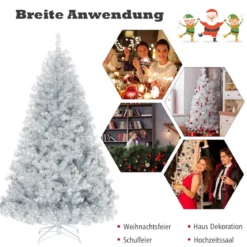 180 cm Silber Künstlicher Klappbarer Weihnachtsbaum mit Silberglitter & Metallständer