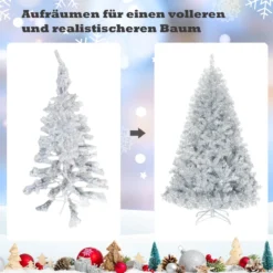 180 cm Silber Künstlicher Klappbarer Weihnachtsbaum mit Silberglitter & Metallständer
