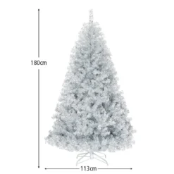 180 cm Silber Künstlicher Klappbarer Weihnachtsbaum mit Silberglitter & Metallständer
