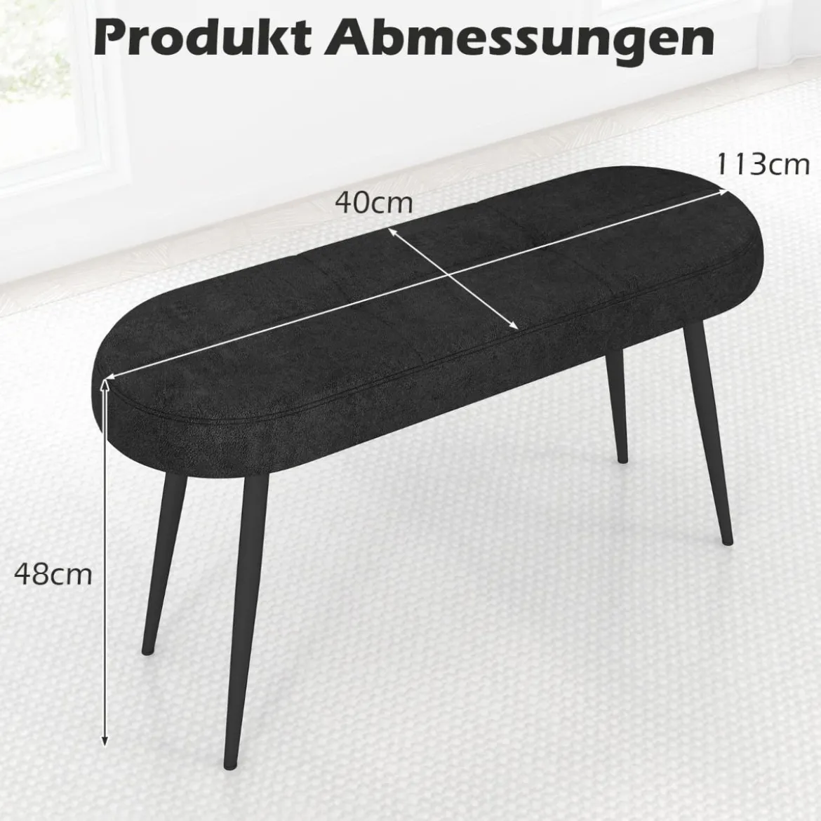 113 cm Sitzbank mit Kissen & Metallbeinen Polsterbank Ottomane bis 300 kg Belastbar