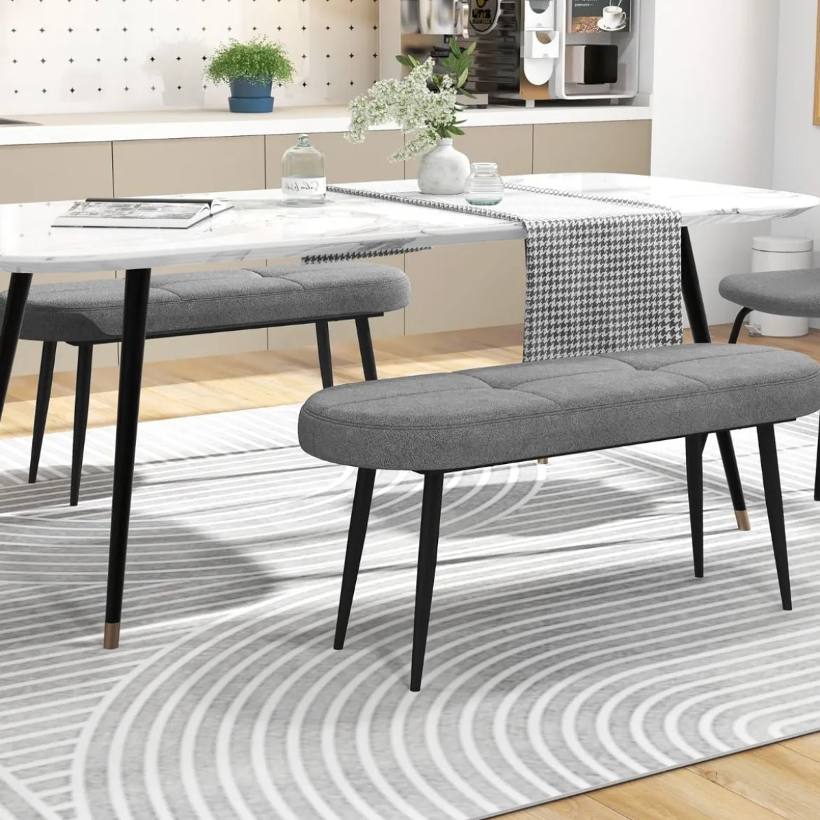 113 cm Sitzbank mit Kissen & Metallbeinen Polsterbank Ottomane bis 300 kg Belastbar