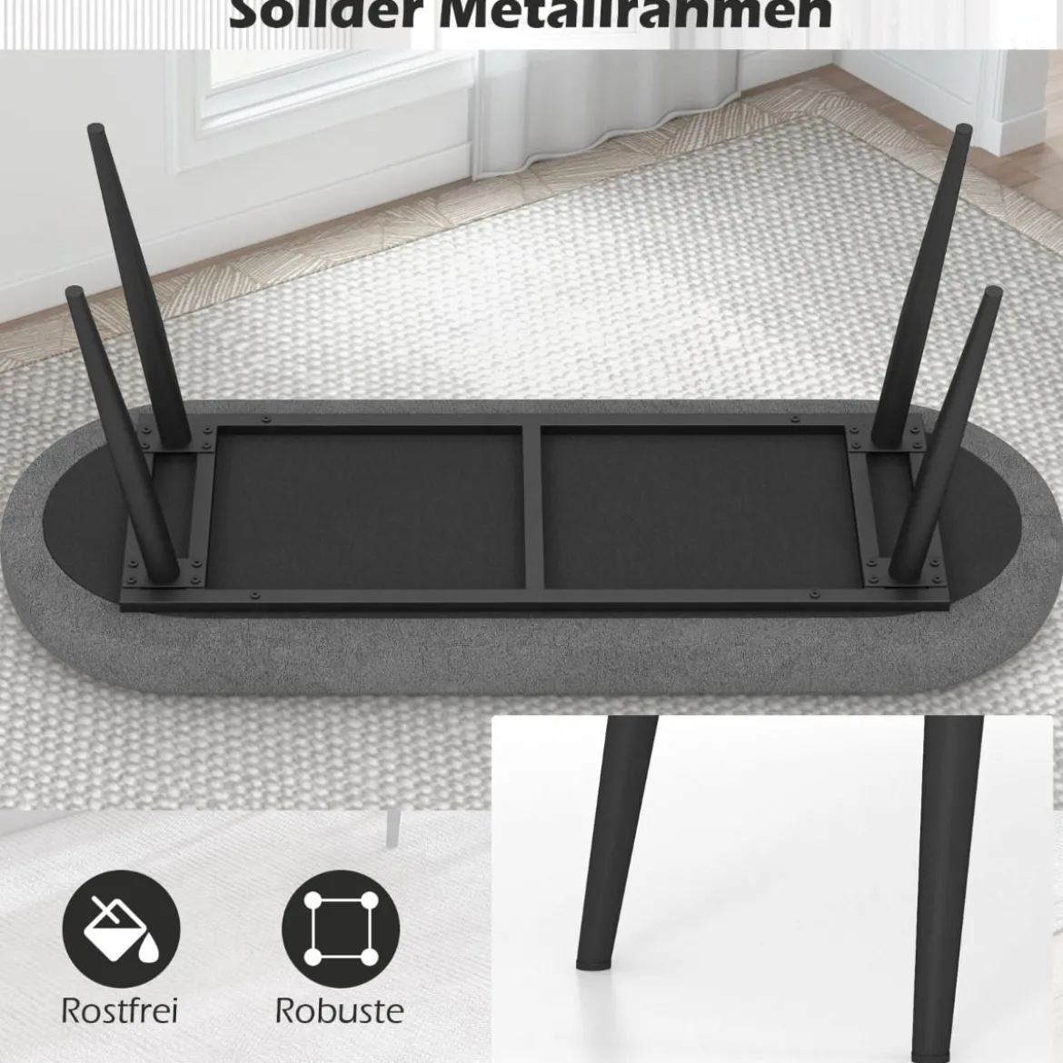 113 cm Sitzbank mit Kissen & Metallbeinen Polsterbank Ottomane bis 300 kg Belastbar