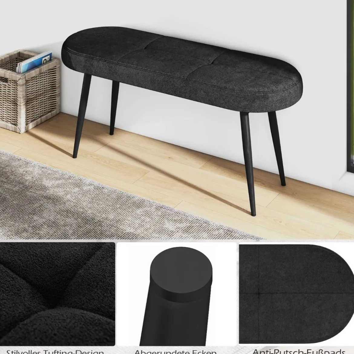 113 cm Sitzbank mit Kissen & Metallbeinen Polsterbank Ottomane bis 300 kg Belastbar