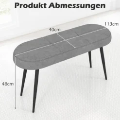 113 cm Sitzbank mit Kissen & Metallbeinen Polsterbank Ottomane bis 300 kg Belastbar