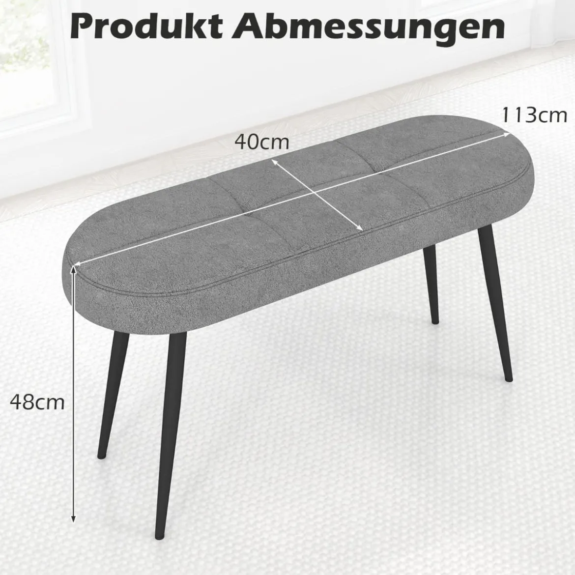 113 cm Sitzbank mit Kissen & Metallbeinen Polsterbank Ottomane bis 300 kg Belastbar