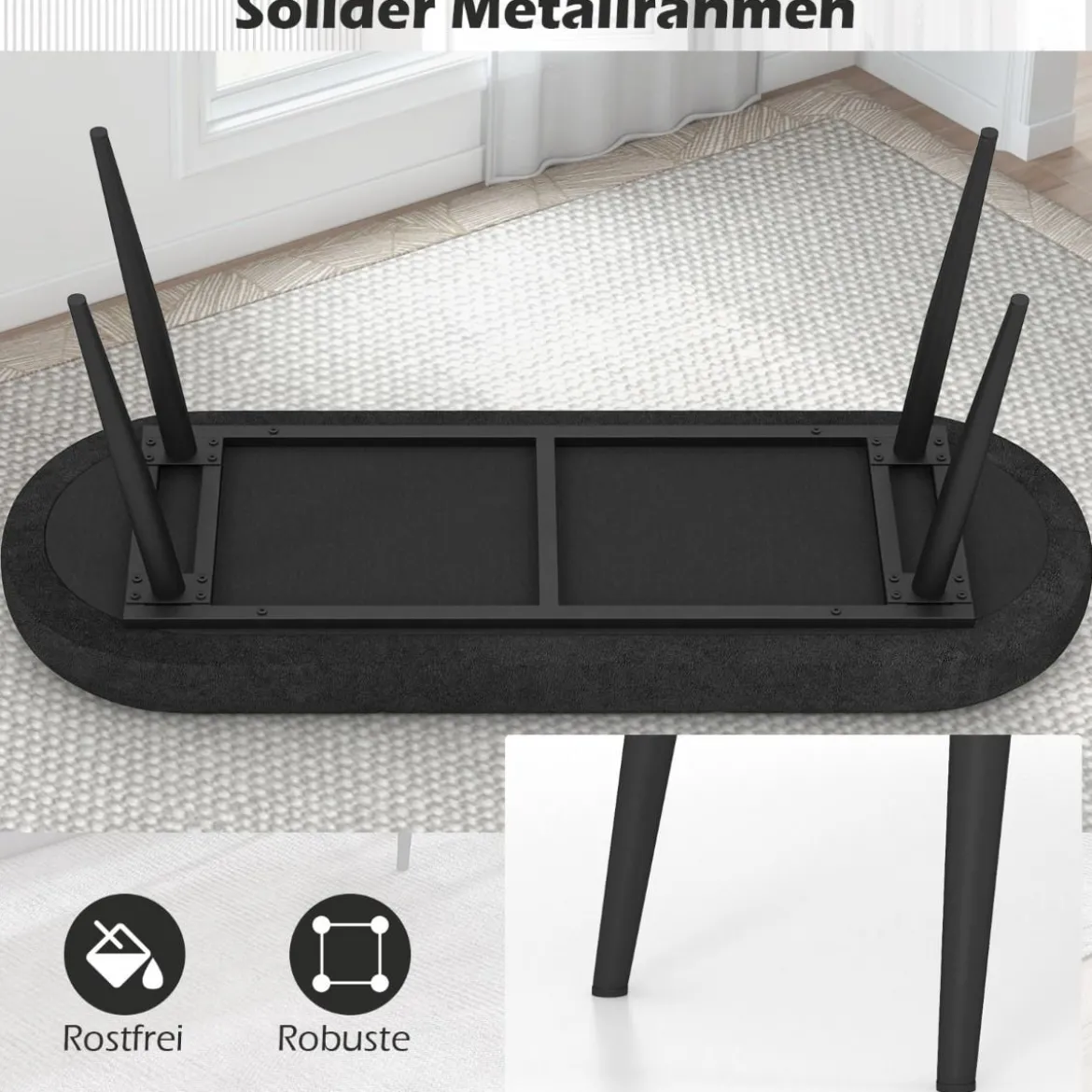 113 cm Sitzbank mit Kissen & Metallbeinen Polsterbank Ottomane bis 300 kg Belastbar