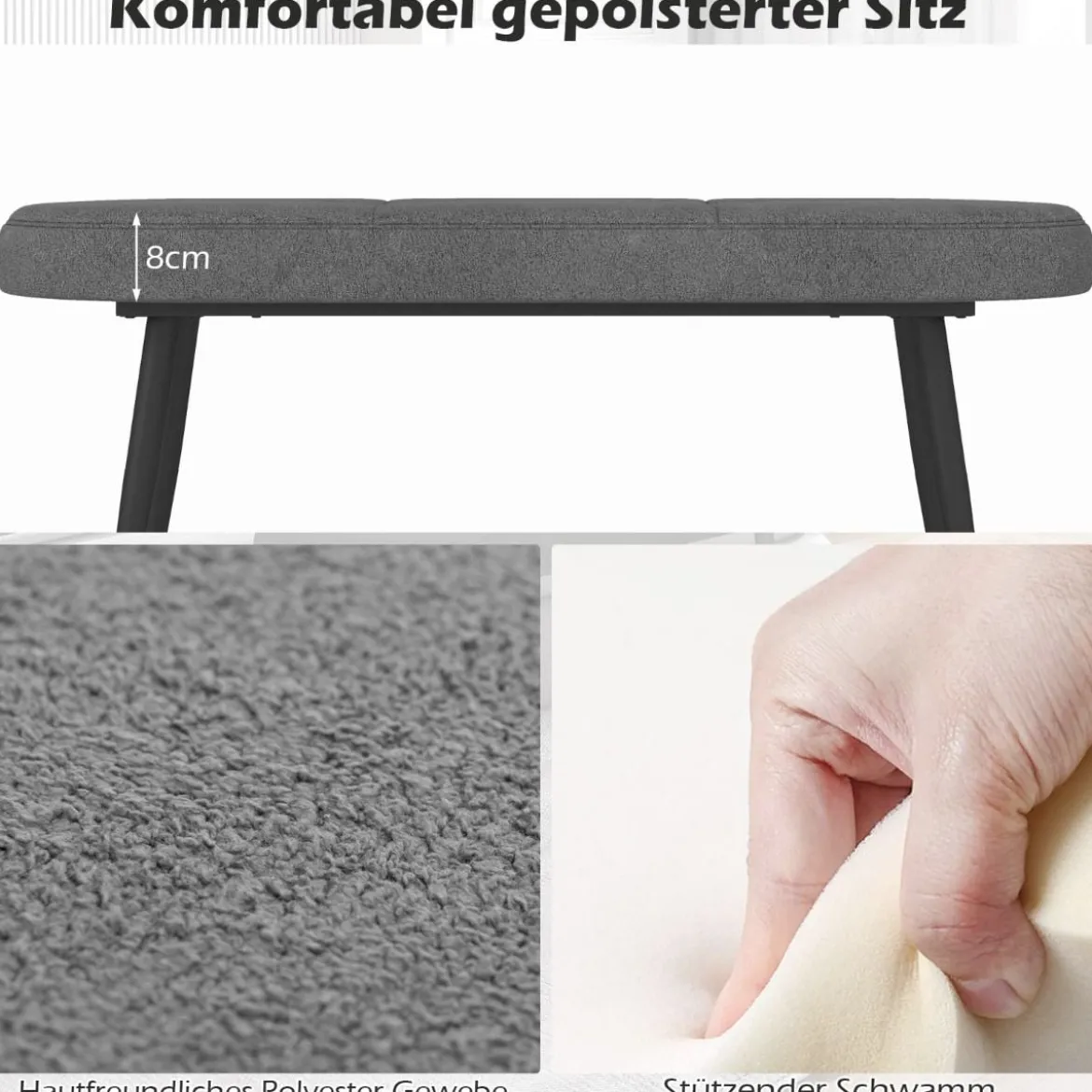 113 cm Sitzbank mit Kissen & Metallbeinen Polsterbank Ottomane bis 300 kg Belastbar