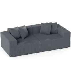 204 cm 2 sitzer Sofa Boneless Couch mit tiefem Sitz & Rückenlehne bequemen Armlehnen Grau