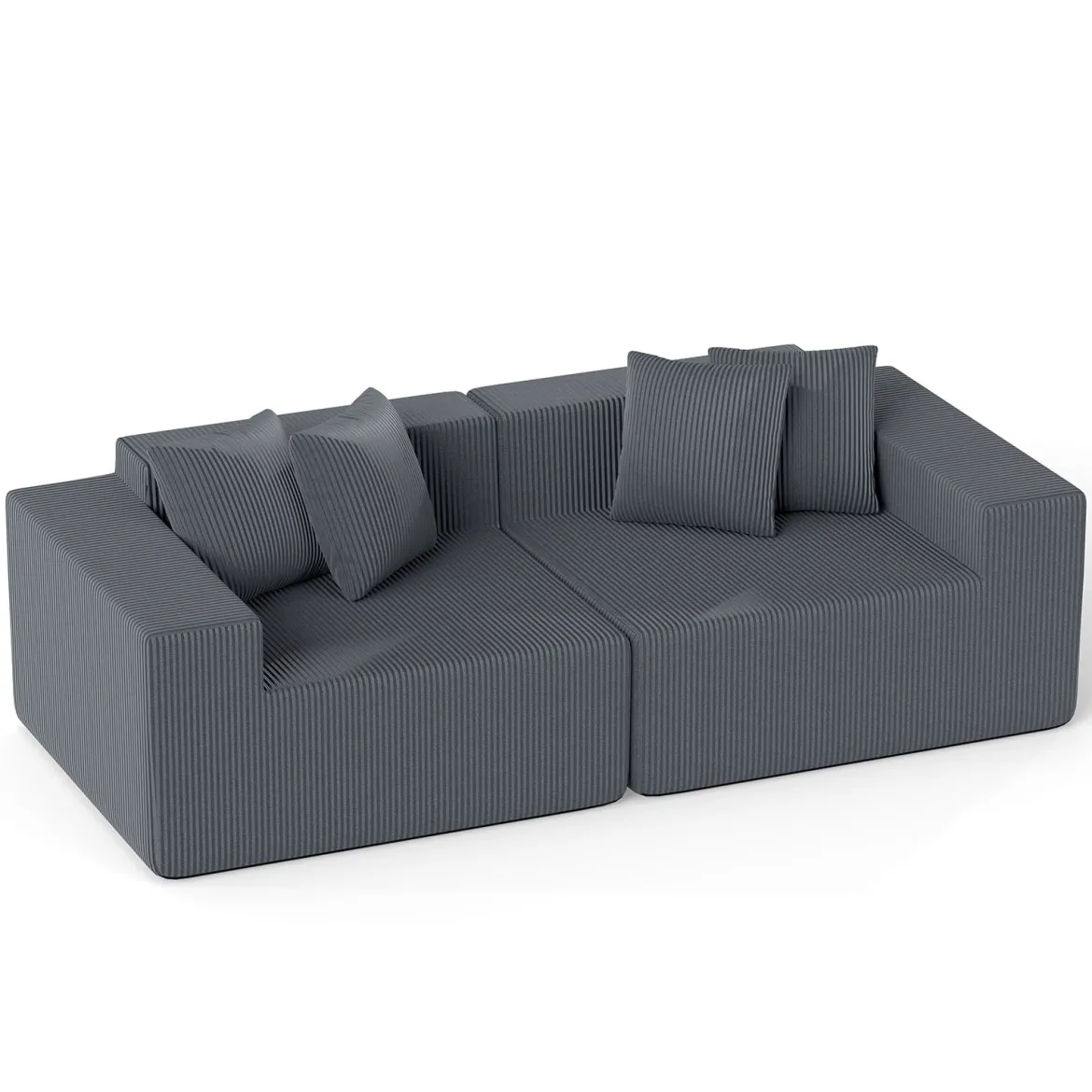 204 cm 2 sitzer Sofa Boneless Couch mit tiefem Sitz & Rückenlehne bequemen Armlehnen Grau