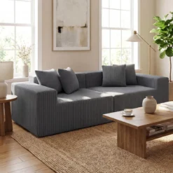 204 cm 2 sitzer Sofa Boneless Couch mit tiefem Sitz & Rückenlehne bequemen Armlehnen Grau