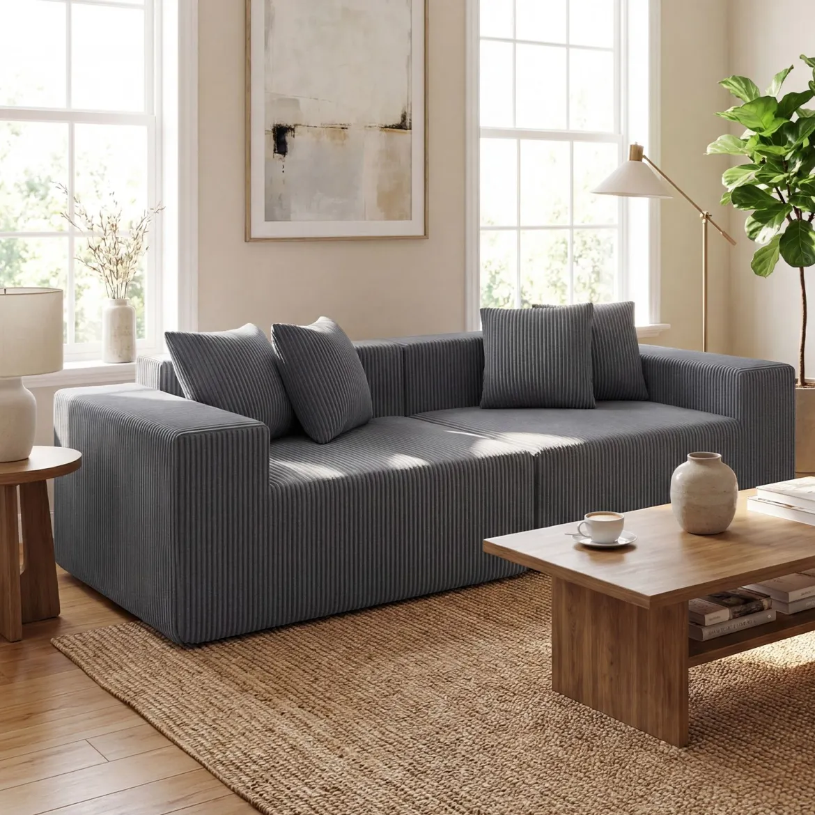 204 cm 2 sitzer Sofa Boneless Couch mit tiefem Sitz & Rückenlehne bequemen Armlehnen Grau
