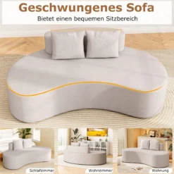 199 cm Sofa mit 2 Kissen & Niedriger Rückenlehne Gepolstertes Schlafsofa Couch Grau