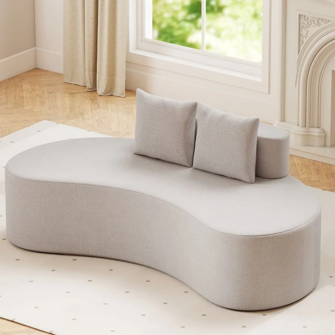 199 cm Sofa mit 2 Kissen & Niedriger Rückenlehne Gepolstertes Schlafsofa Couch Grau