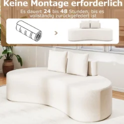 199 cm Sofa mit 2 Kissen & Niedriger Rückenlehne Gepolstertes Schlafsofa Couch Beige
